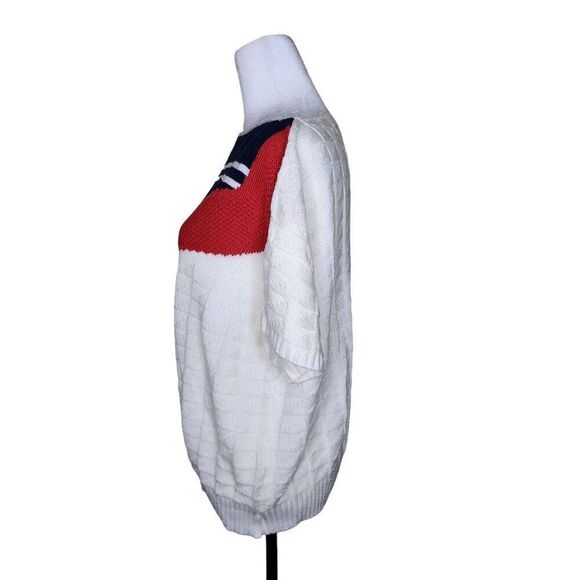 Vintage 80s Cap Sleeve Patriotic Sweater Womens Size XL White Red Blue - Picture 4 of 6